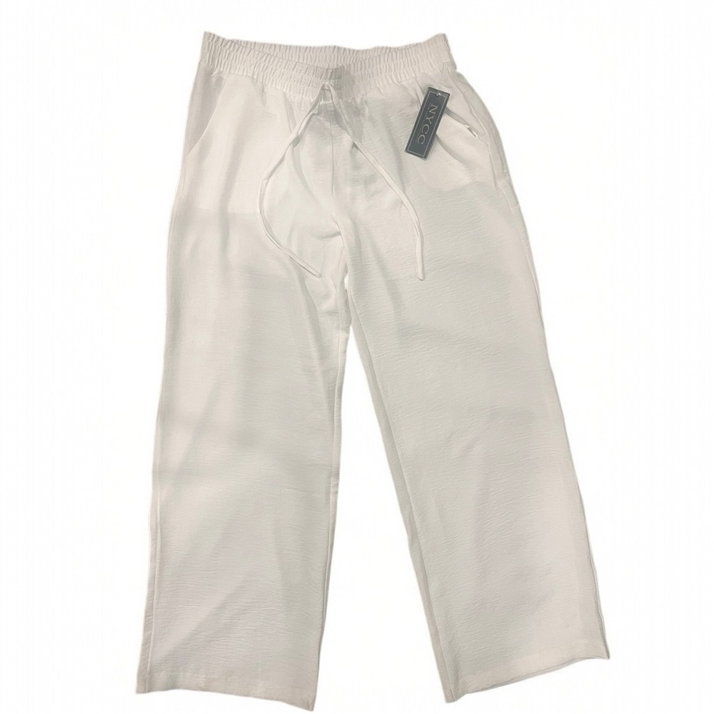 NYCC White Polyester Stretch Casual Pants, size Large
